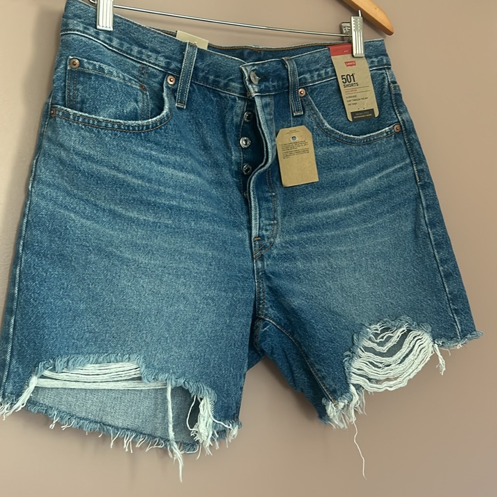 Levi’s 501s Distressed Highrise Denim Jean Non stretch Button Fly Short Size 31 - Picture 7 of 11